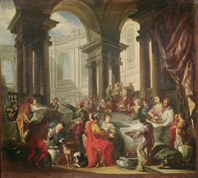 Ein Fest in einer runden Säulenhalle des ionischen Ordens, ca. 1720-25